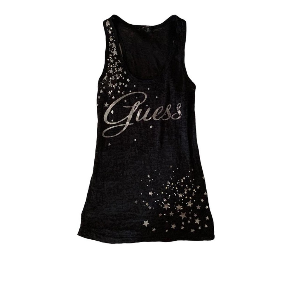 vintage 2000s y2k guess stars graphic sheer black tank top
